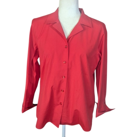 Vtg Talbots Red Shirt Fitted Button Down Tunic Cotton Notched Collar Sz 12 - Picture 7 of 8